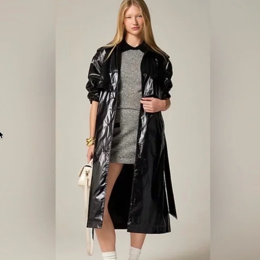 J. Crew Glossy Black Trench Coat
